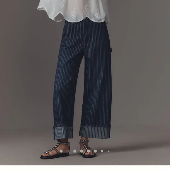 NWT Anthropologie Pilcro Kayden Railroad stripe barrel denim - Picture 1 of 10